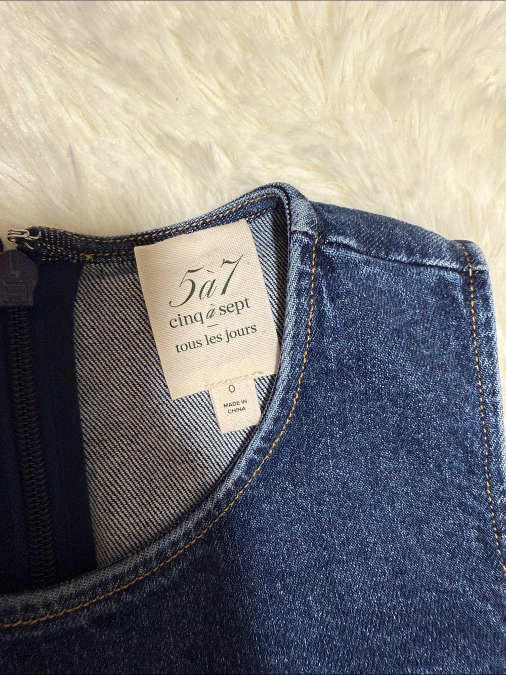 cinq a sept Dark Blue Denim Midi Dress with Textured Hem - Picture 2 of 5